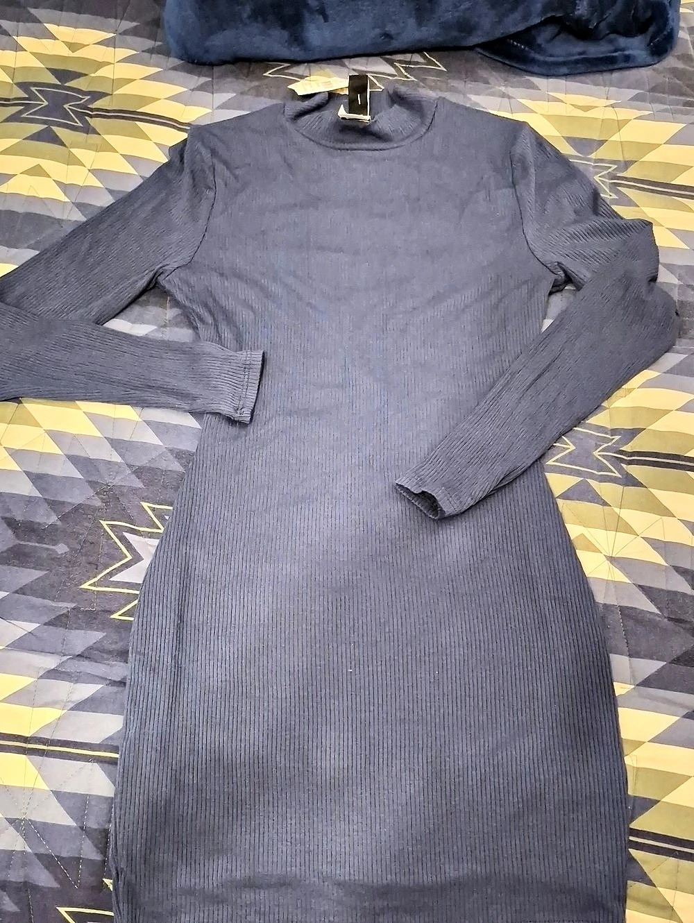 Ribbed Mini Dress in Dark Blue,  Size Large NWT
